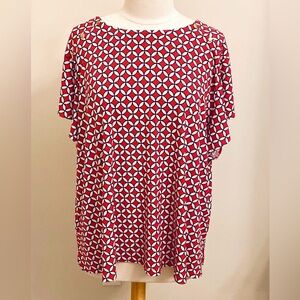Liz Claiborne Red Black White Geometric Flutter Short Sleeves Career Top Size 2X